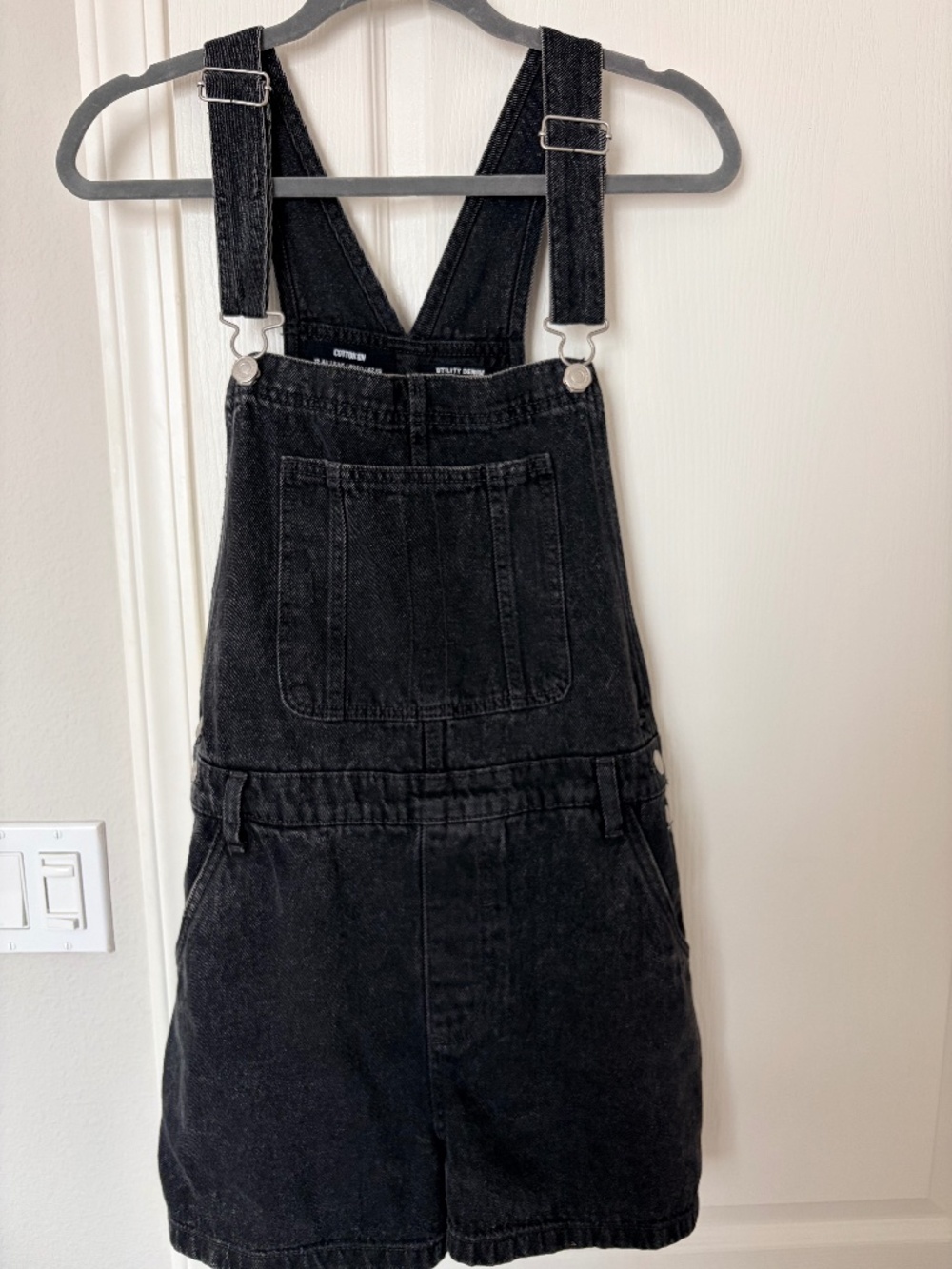 Cotton On Utility Black Denim Overall Shorts